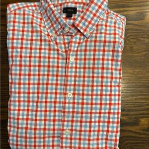 J. Crew Men's Red and Blue Checkered Shirt Size Large Slim